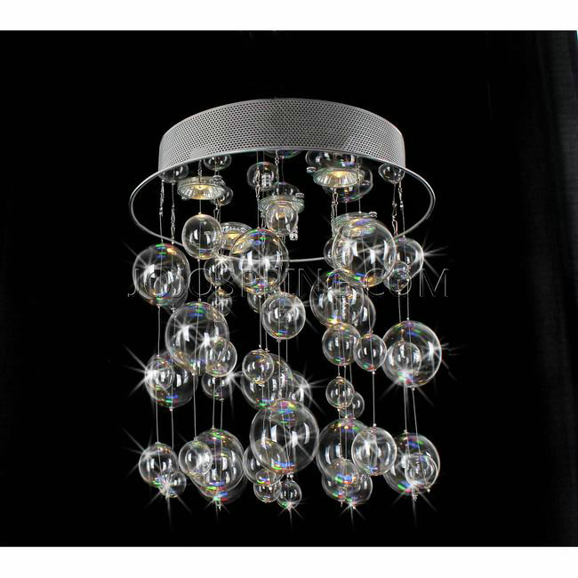 Chrome Ceiling Mount Chandelier with Hand Blown Bubble Glasses